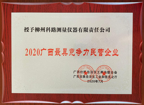 祝贺我公司获“2020广西最具竞争力民营企业”称号